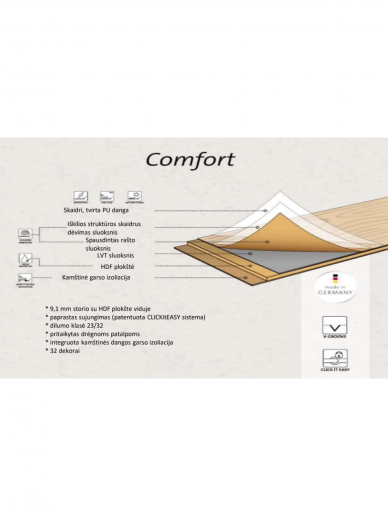 Ter Hurne LVT COMFORT vinilo grindys | Oak Berlin spalva - 2.200 x 217 x 9.1/0.55 mm / 32 klasė 4